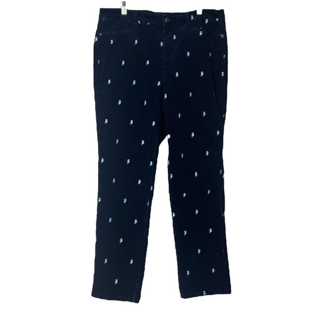 Talbots Corduroy Jeans Simply Flattering Owl Embroidery Navy Blue Women Size 16